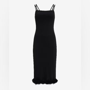 Sleeveless Double Strap Feather Hem Midi Sheath Dress